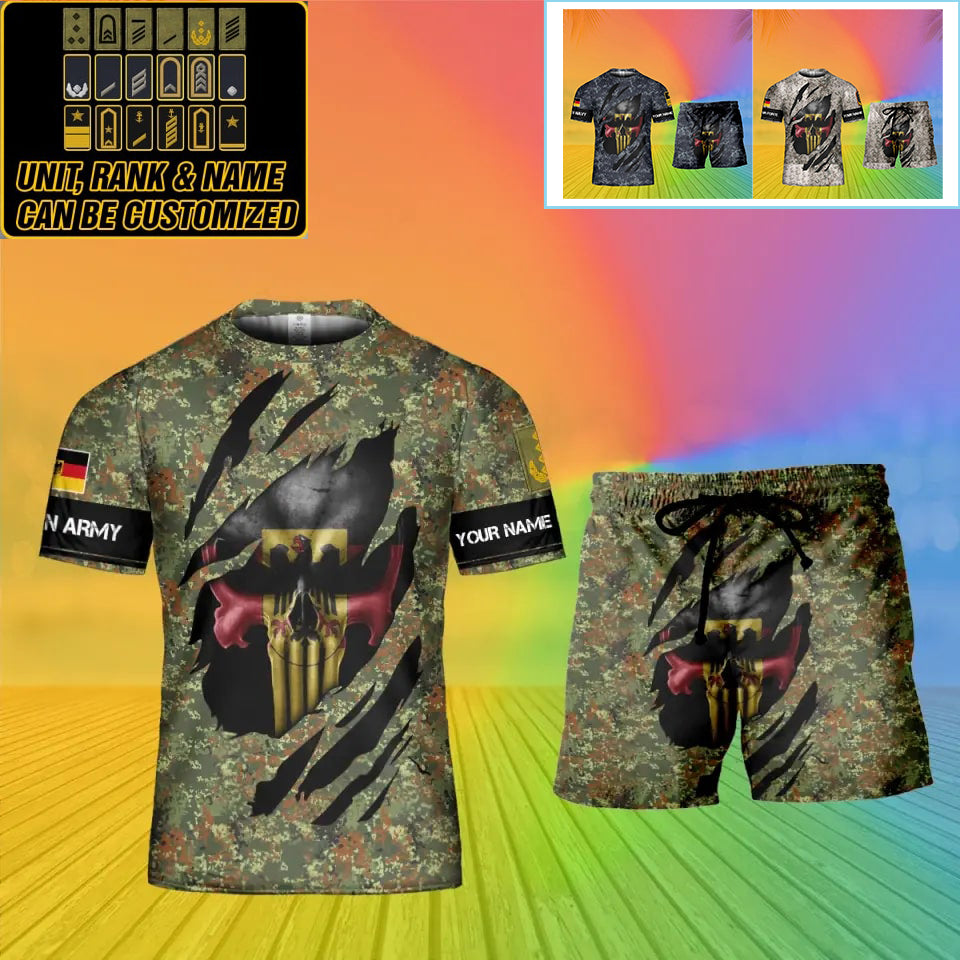 Personalized Germany Soldier/ Veteran Camo With Name And Rank Combo T-Shirt + Short 3D Printed  - 08042402QA