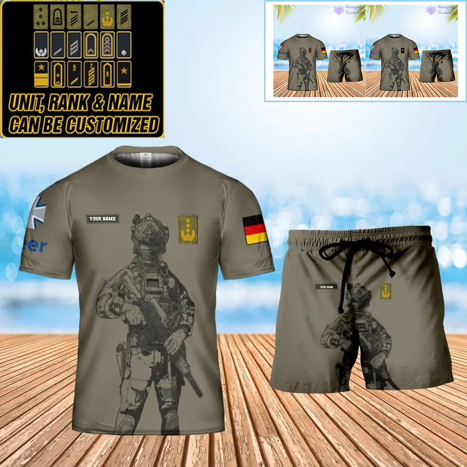 Personalized Germany Soldier/ Veteran Camo With Name And Rank Combo T-Shirt + Short 3D Printed  - 17133120