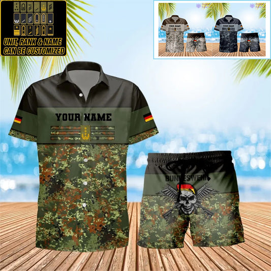 Personalized Germany Soldier/ Veteran Camo With Rank Combo Hawaii Shirt + Short 3D Printed - 1112230001QA