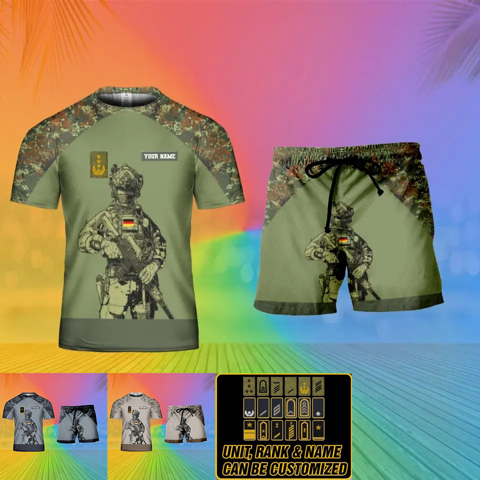 Personalized Germany Soldier/ Veteran Camo With Name And Rank Combo T-Shirt + Short 3D Printed  - 17104608