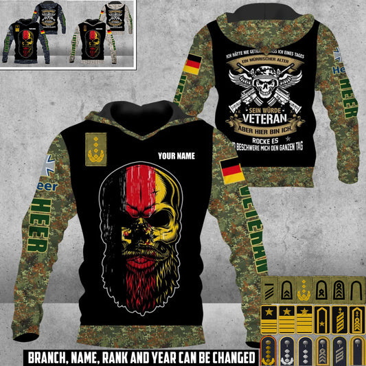 Personalized Germany Soldier/Veteran Camo with Name and Rank Hoodie All Over Printed - 17410464