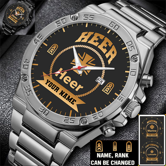 Personalized Germany Soldier/ Veteran With Name And Rank Gentleman Stainless Steel Watch - 17424288