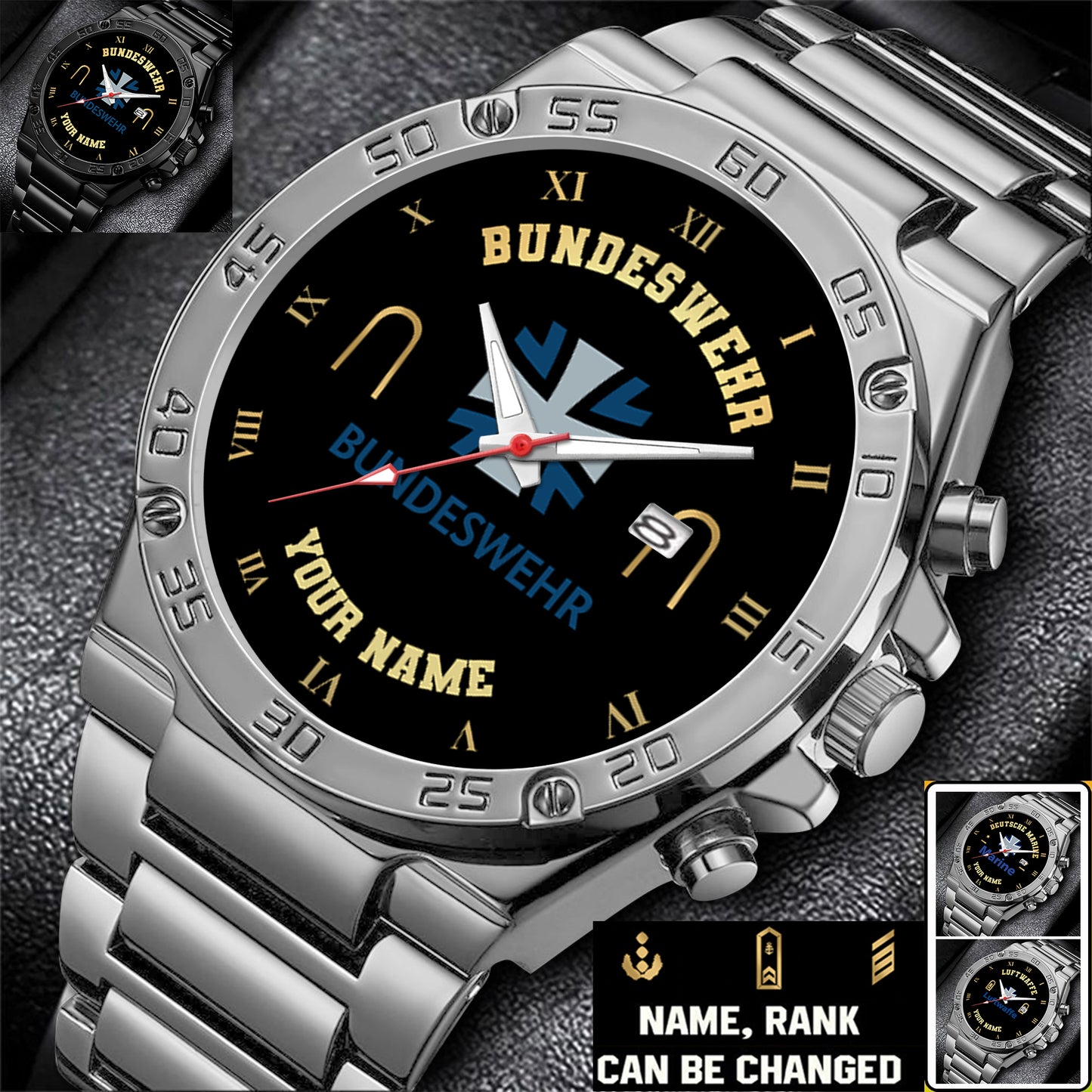 Personalized Germany Soldier/ Veteran With Name And Rank Gentleman Stainless Steel Watch - 17388864