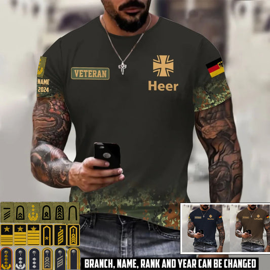 Personalized Germany Soldier/Veteran Camo with Name, Year and Rank T-Shirt All Over Printed - 17407872