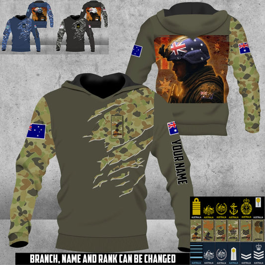 Personalized Australia Soldier/Veteran Camo with Name & Rank Hoodie All Over Printed - 17673120