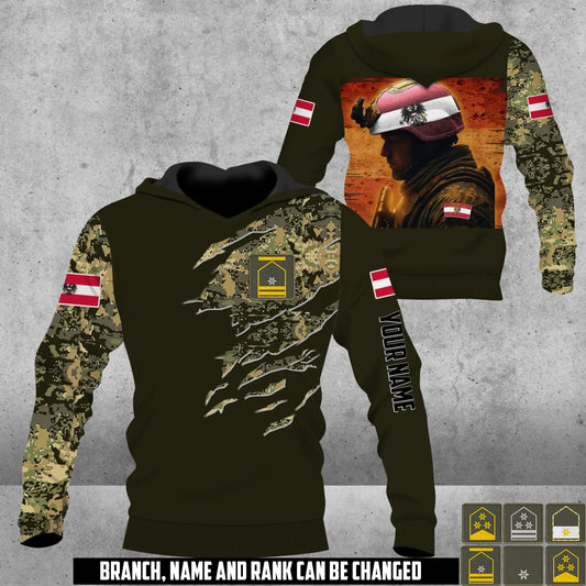 Personalized Austria Soldier/Veteran Camo with Name & Rank Hoodie All Over Printed - 17673120