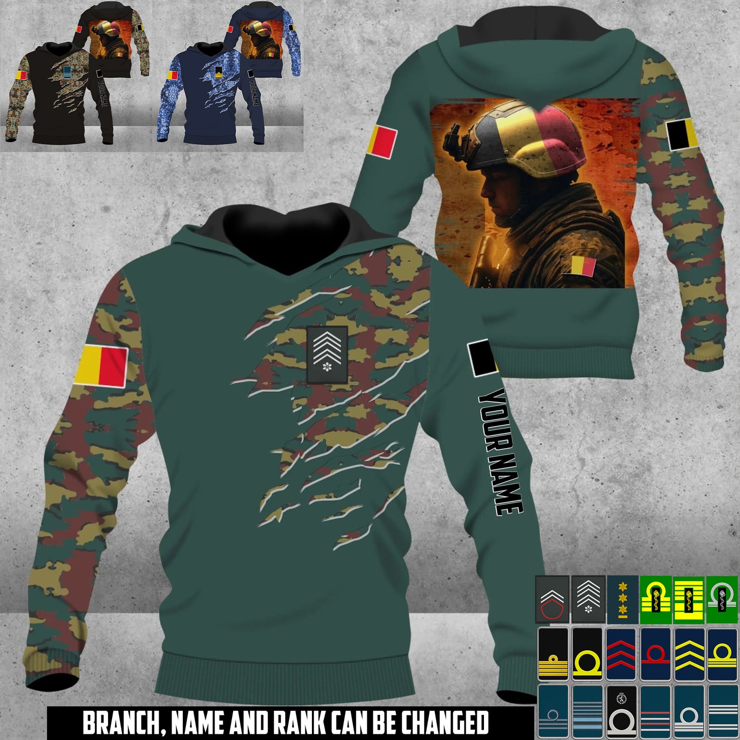 Personalized Belgium Soldier/Veteran Camo with Name & Rank Hoodie All Over Printed - 17673120