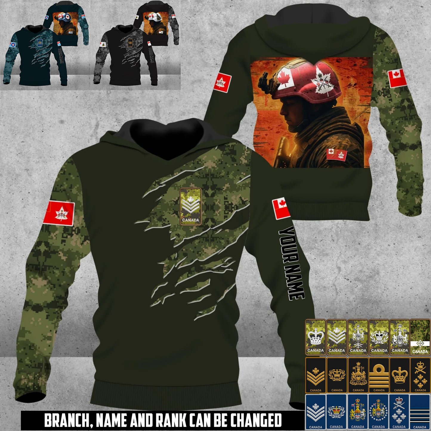 Personalized Canada Soldier/Veteran Camo with Name & Rank Hoodie All Over Printed - 17673120