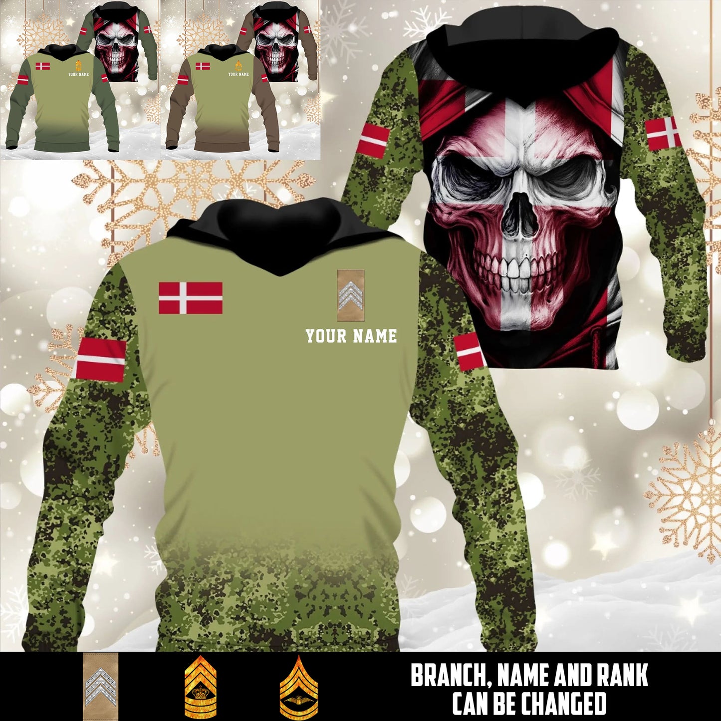 Personalized Denmark Soldier/Veteran Camo with Name and Rank Hoodie All Over Printed - 17660160