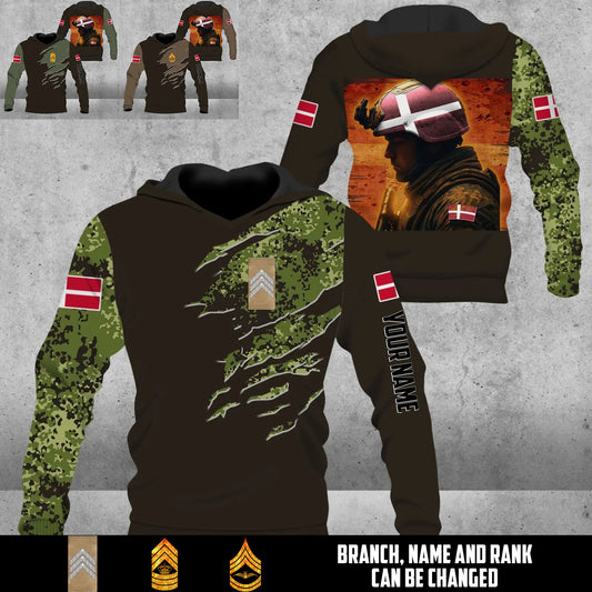 Personalized Denmark Soldier/Veteran Camo with Name & Rank Hoodie All Over Printed - 17673120