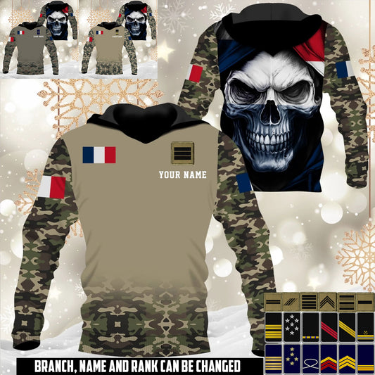 Personalized France Soldier/Veteran Camo with Name and Rank Hoodie All Over Printed - 17660160