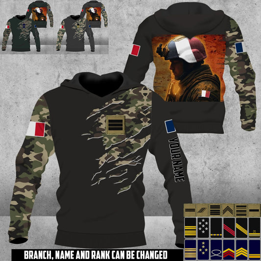 Personalized France Soldier/Veteran Camo with Name & Rank Hoodie All Over Printed - 17673120