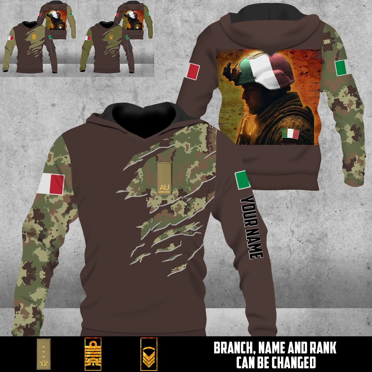 Personalized Italy Soldier/Veteran Camo with Name & Rank Hoodie All Over Printed - 17673120