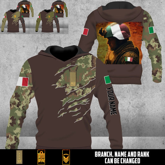Personalized Italy Soldier/Veteran Camo with Name & Rank Hoodie All Over Printed - 17673120