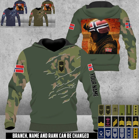 Personalized Norway Soldier/Veteran Camo with Name & Rank Hoodie All Over Printed - 17673120