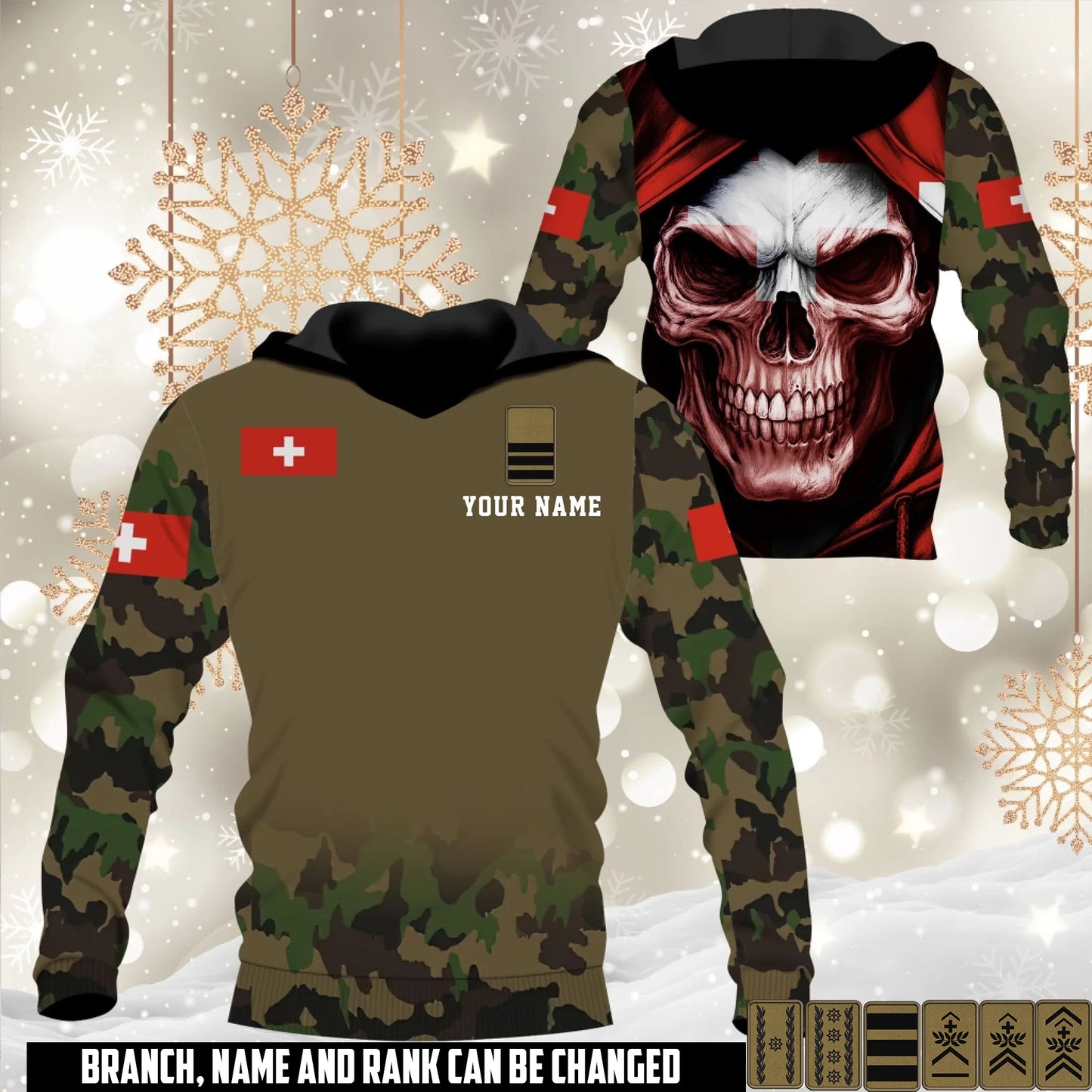 Personalized Swiss Soldier/Veteran Camo with Name and Rank Hoodie All Over Printed - 17660160