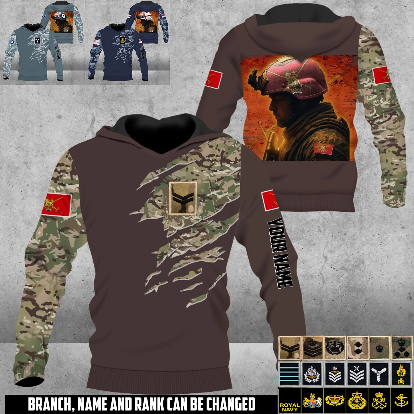 Personalized UK Soldier/Veteran Camo with Name & Rank Hoodie All Over Printed - 17673120