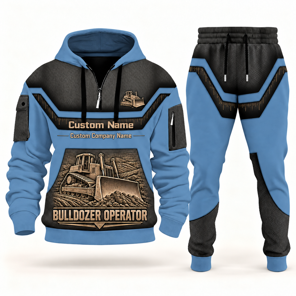 Bulldozer Operator slate blue half zip hoodie and jogger combo