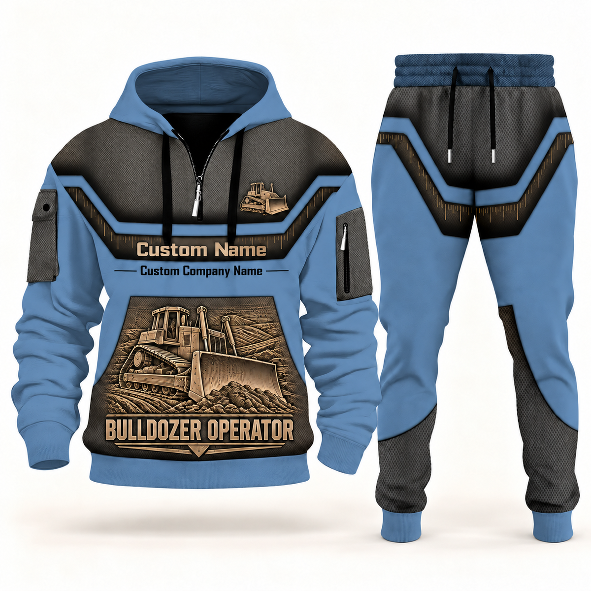 Bulldozer Operator steel blue half zip hoodie and jogger combo