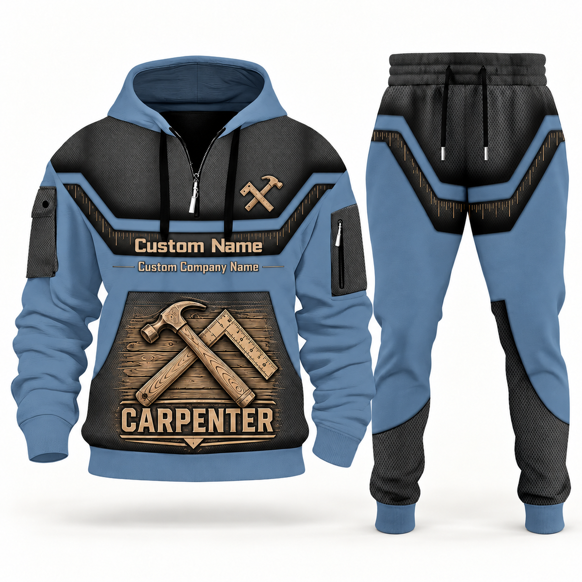carpenter slate blue half zip hoodie and jogger combo