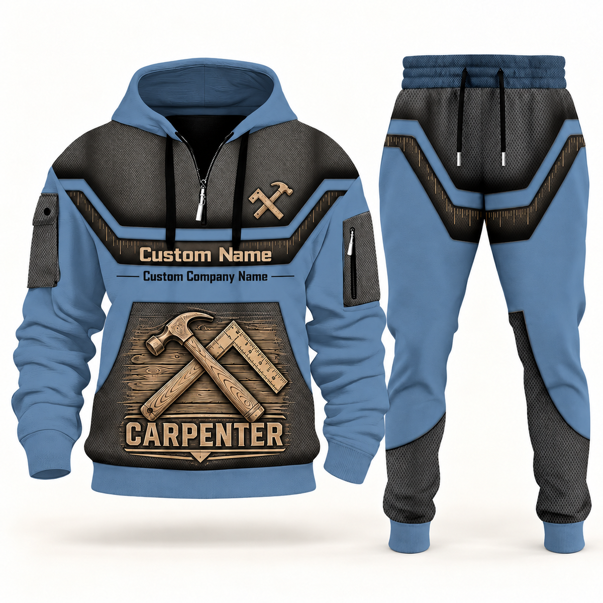 carpenter steel blue half zip hoodie and jogger combo
