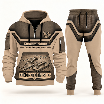 Concrete Finisher sand half zip hoodie and jogger combo