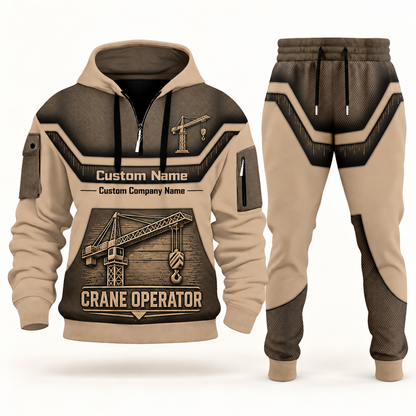 Crane Operator sand half zip hoodie and jogger combo