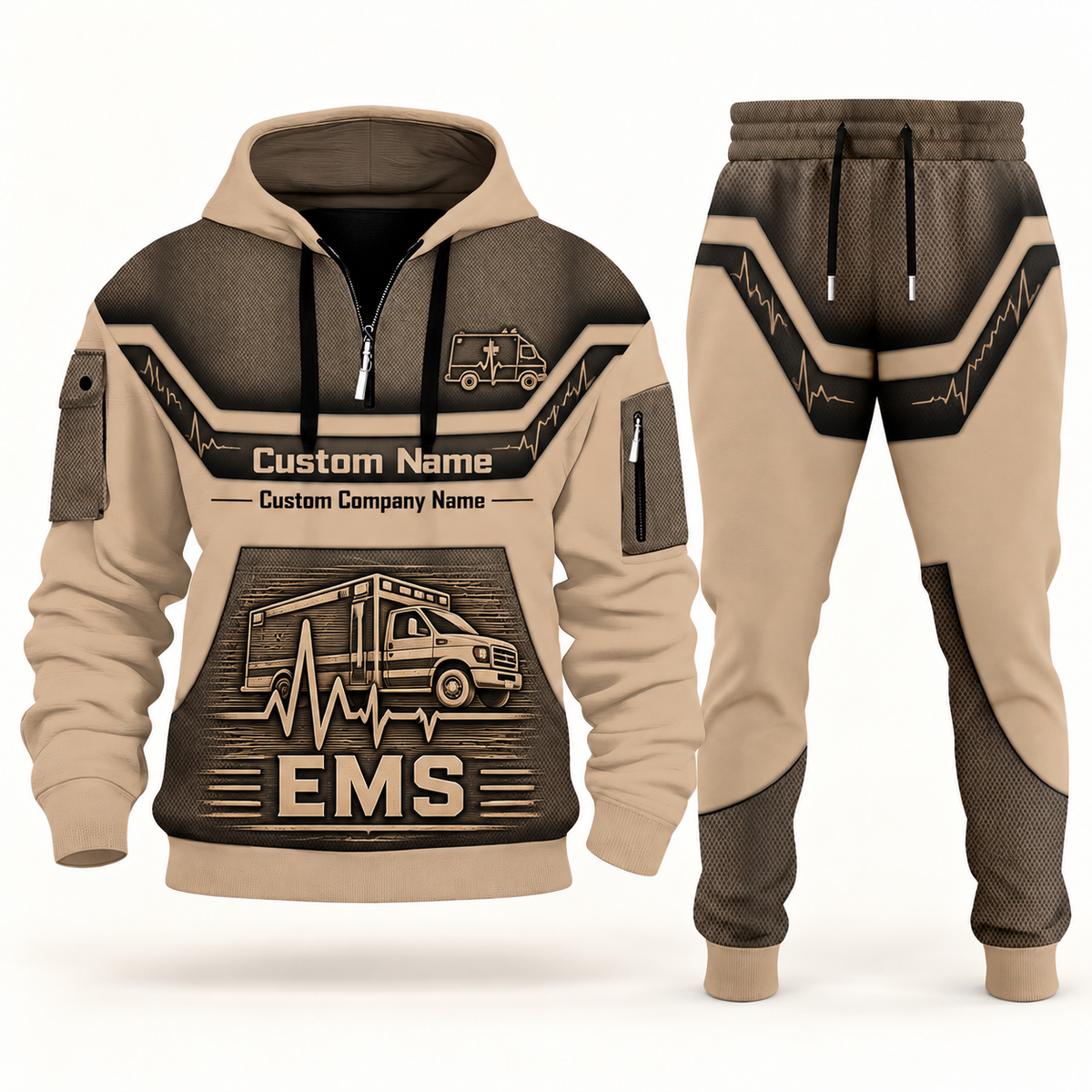 EMS sand half zip hoodie and jogger combo