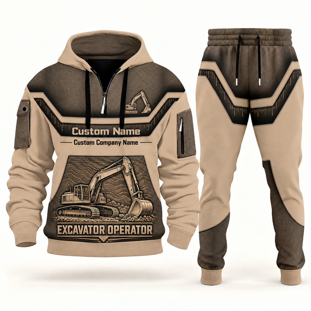 Excavator Operator sand half zip hoodie and jogger combo