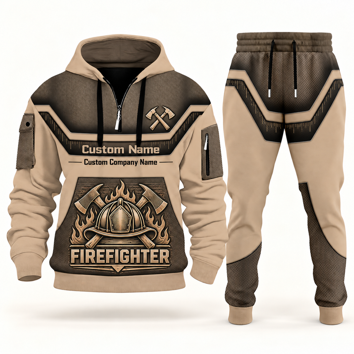 Firefighter sand half zip hoodie and jogger combo