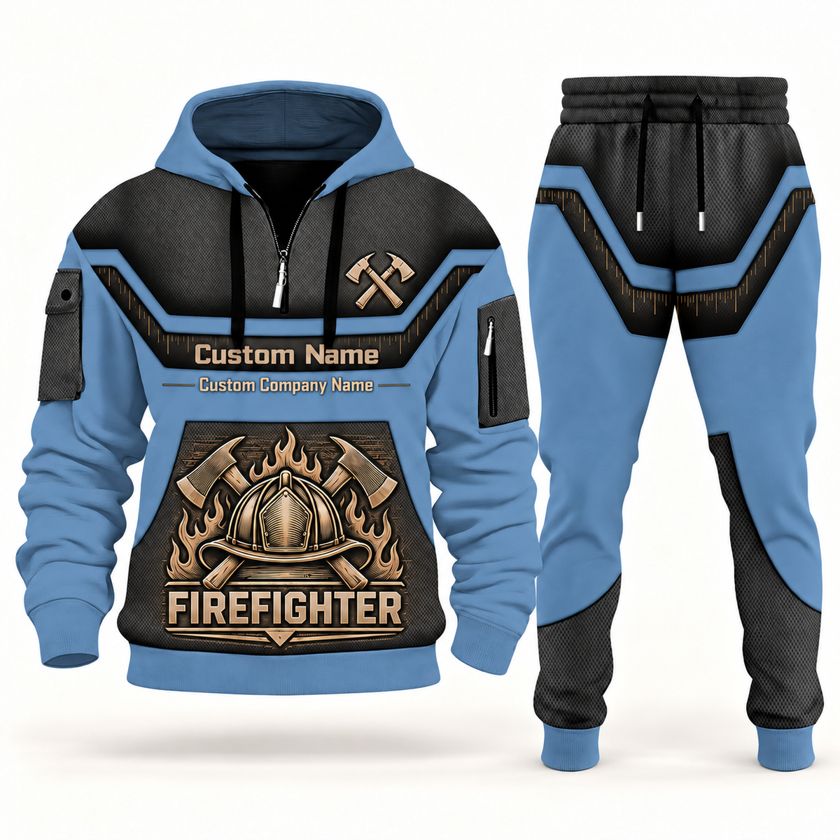Firefighter slate blue half zip hoodie and jogger combo