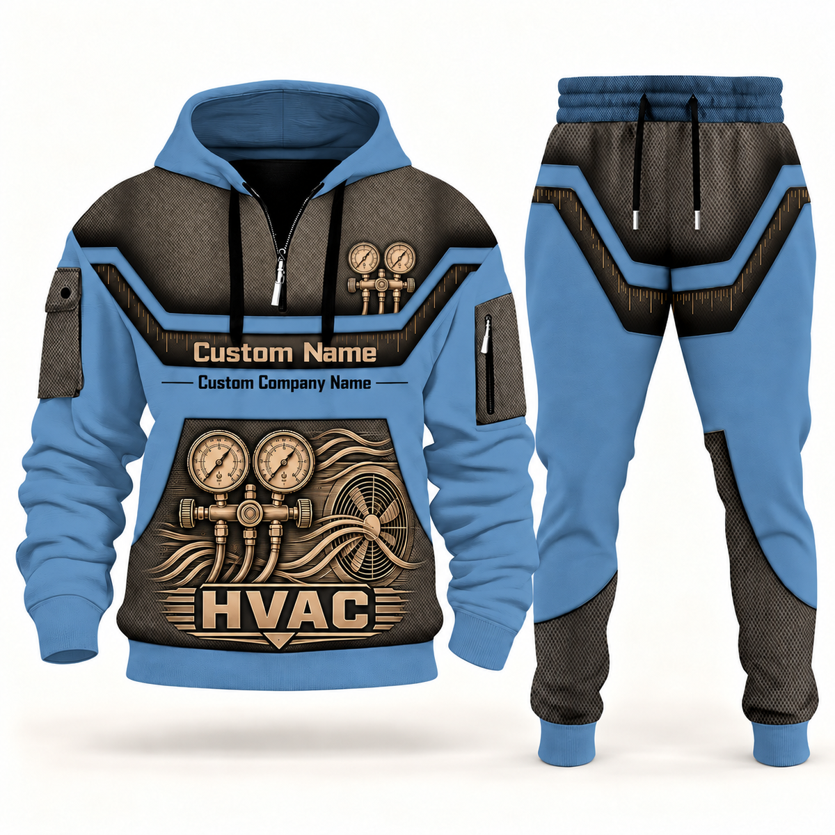 HVAC steel blue half zip hoodie and jogger combo