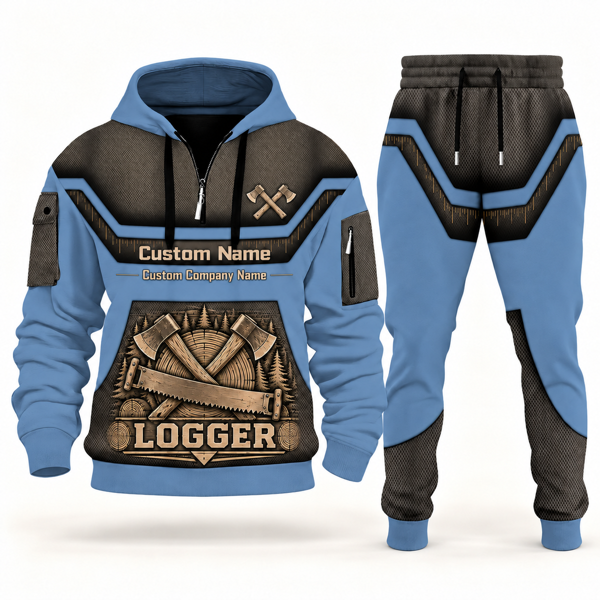 Logger slate blue half zip hoodie and jogger combo