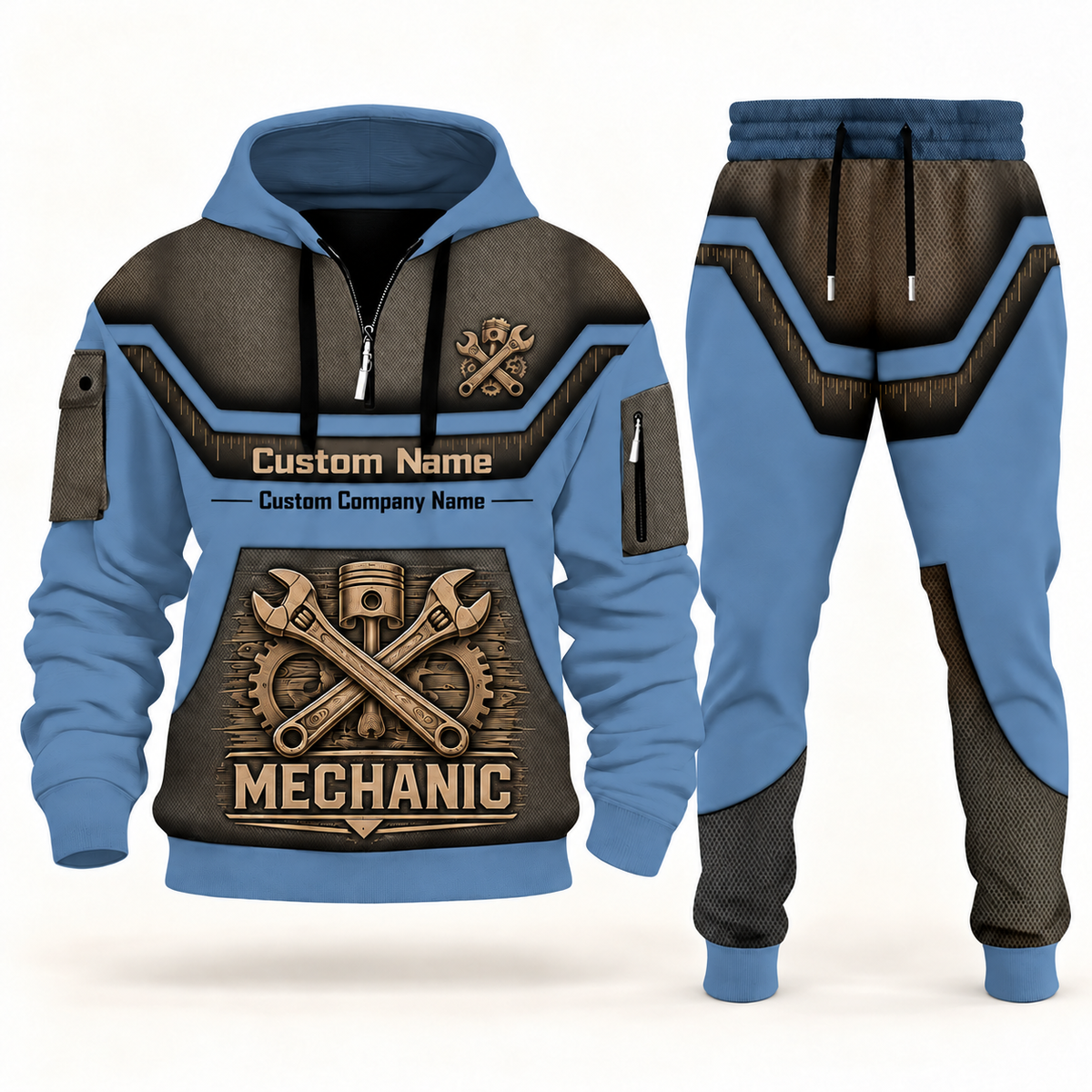 Mechanic steel blue half zip hoodie and jogger combo