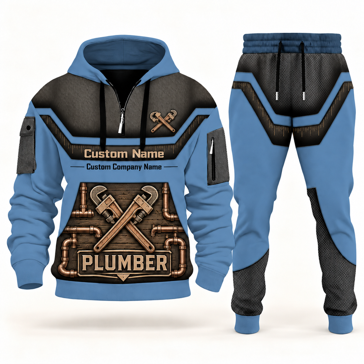 Plumber steel blue half zip hoodie and jogger combo