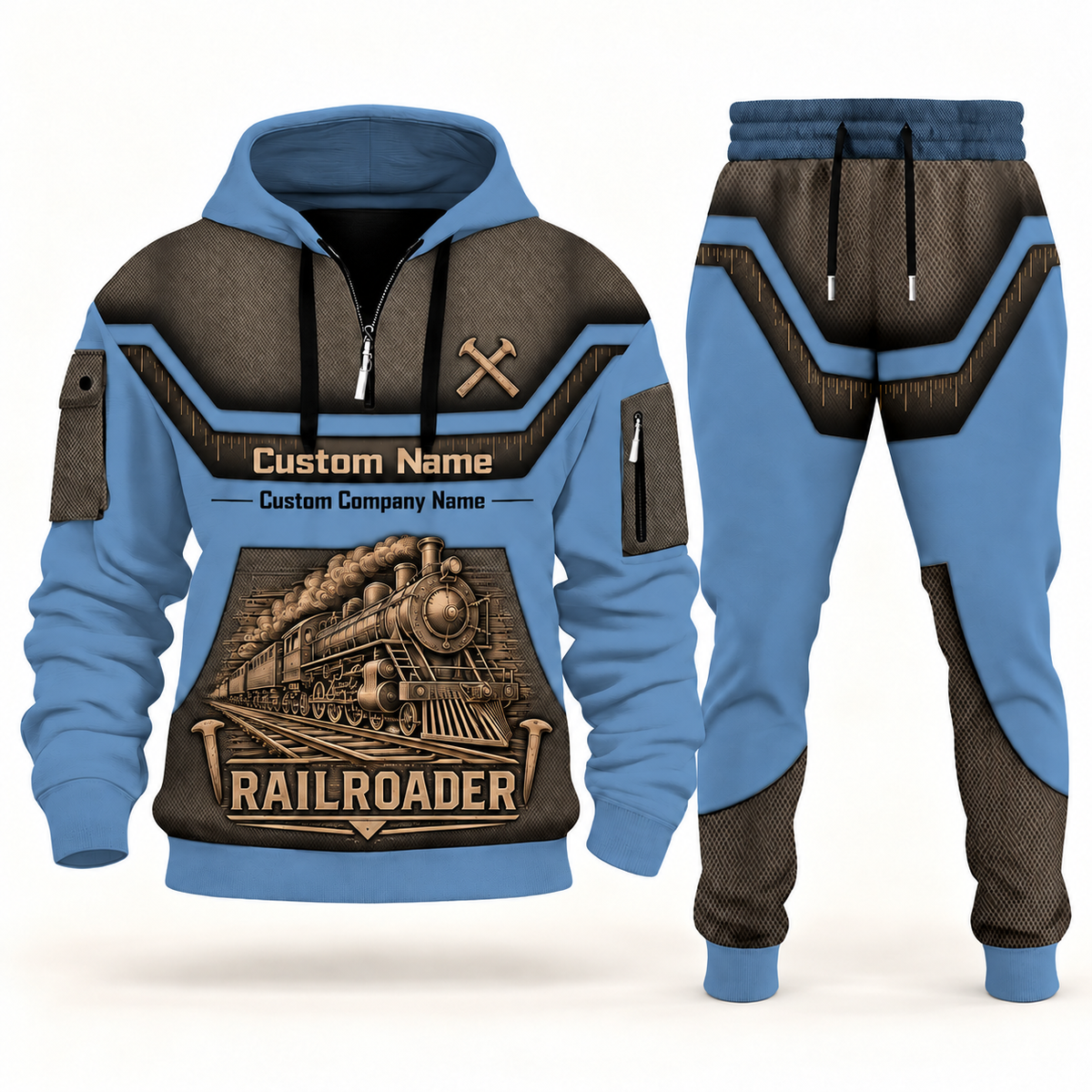 Railroader steel blue half zip hoodie and jogger combo