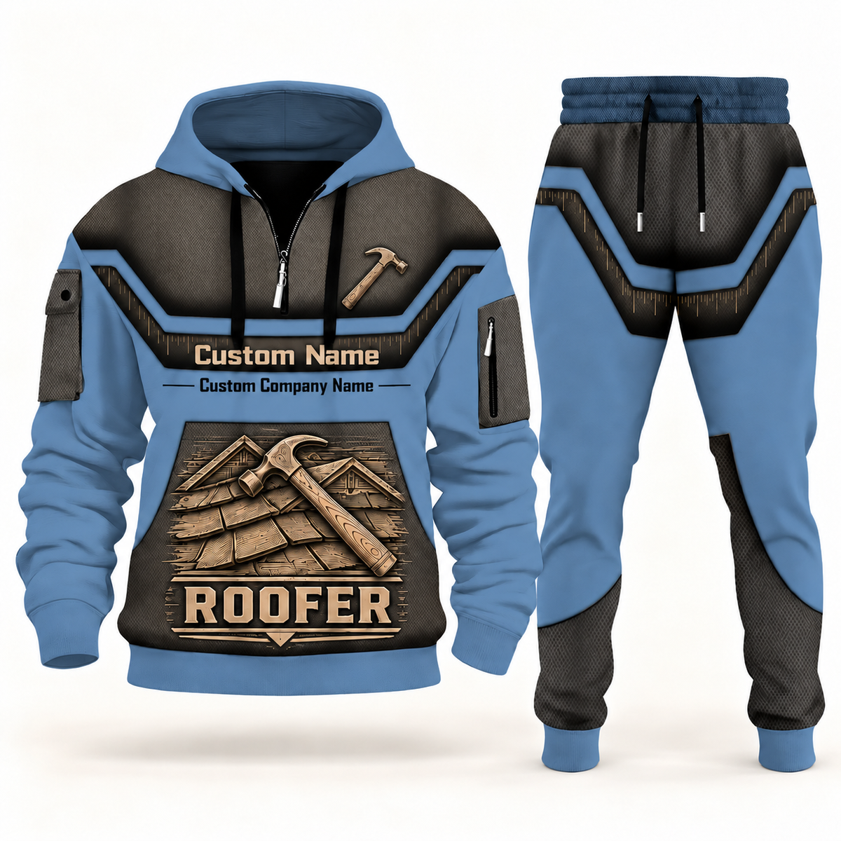 Roofer steel blue half zip hoodie and jogger combo