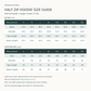 size chart top half zip hoodie and jogger combo