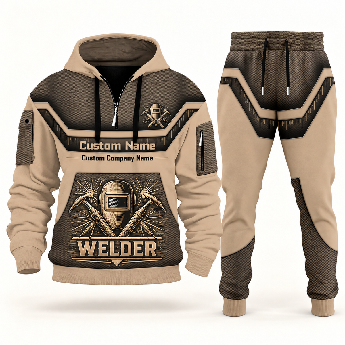 Welder sand half zip hoodie and jogger combo