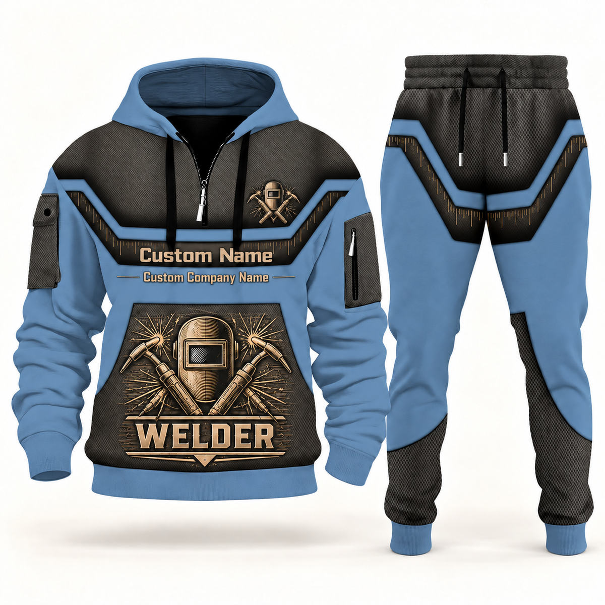 Welder slate blue half zip hoodie and jogger combo