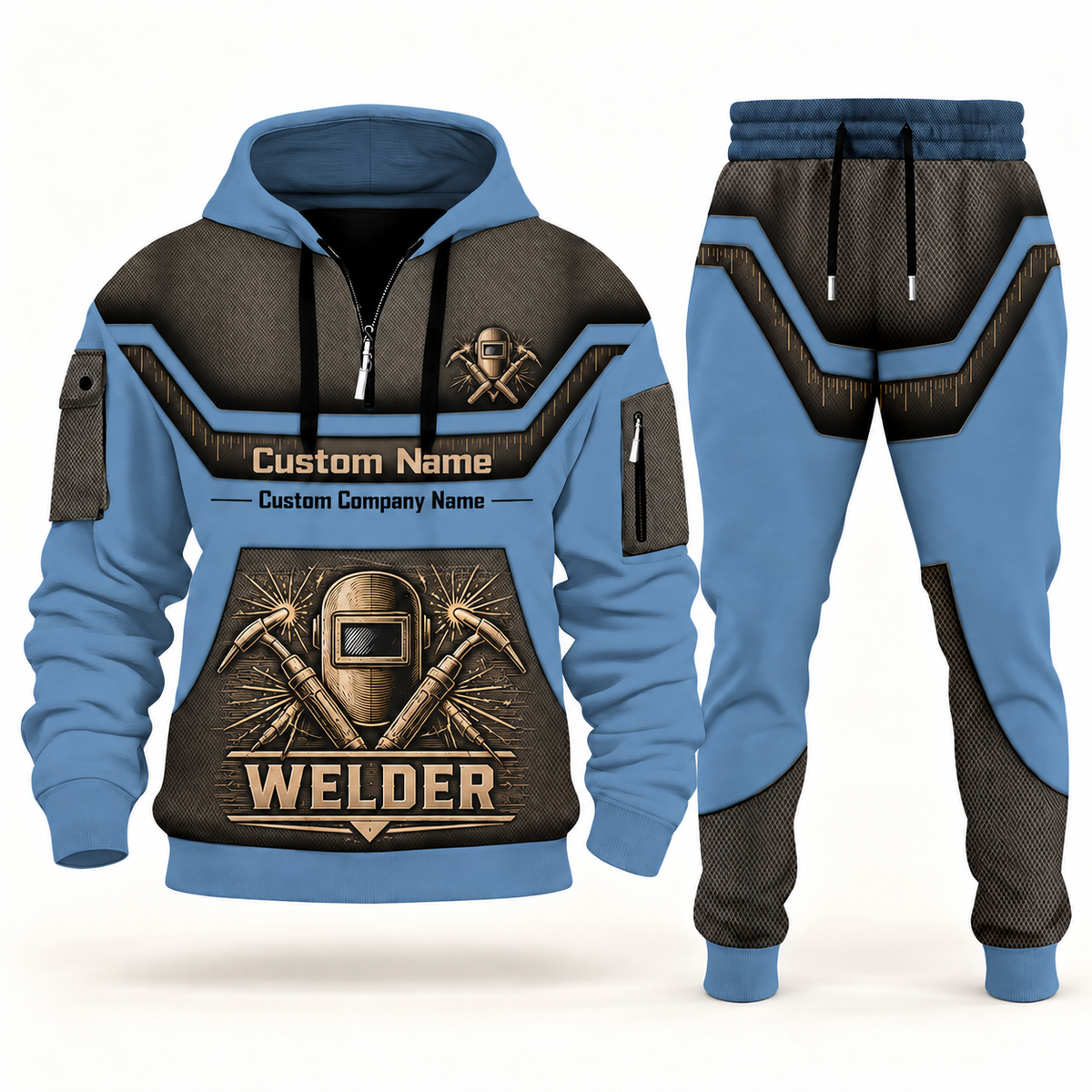 Welder steel blue half zip hoodie and jogger combo