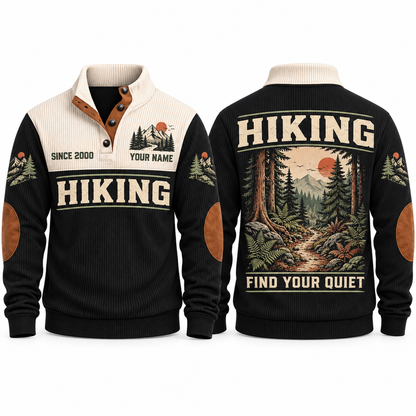 Find Your Quiet – Black hiking sports sweatshirt with flat printed artwork