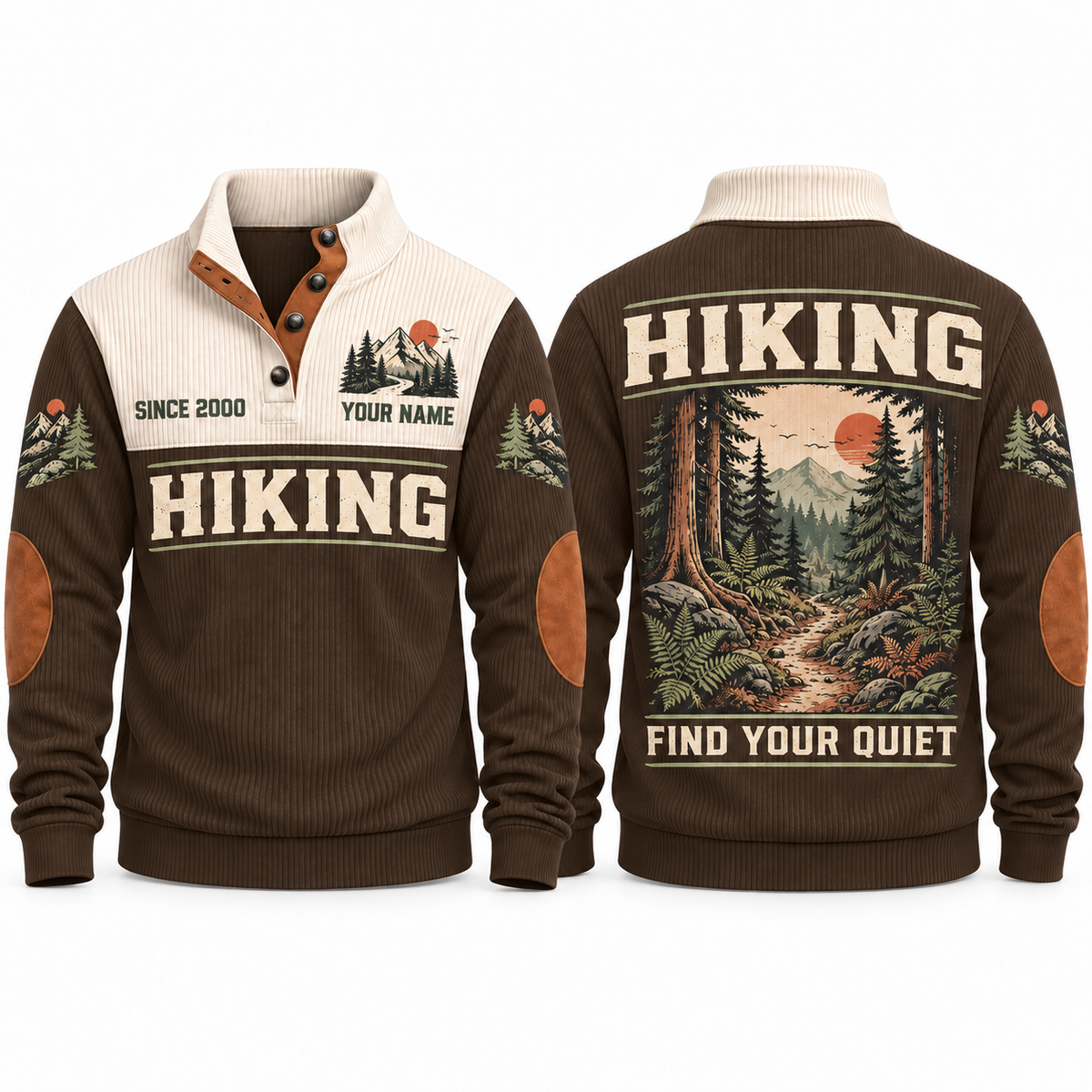 Find Your Quiet – Brown hiking sports sweatshirt with flat printed artwork