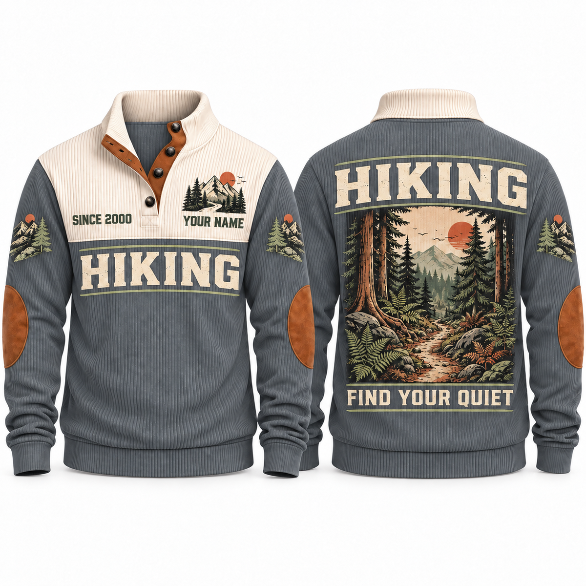 Find Your Quiet – Grey hiking sports sweatshirt with flat printed artwork