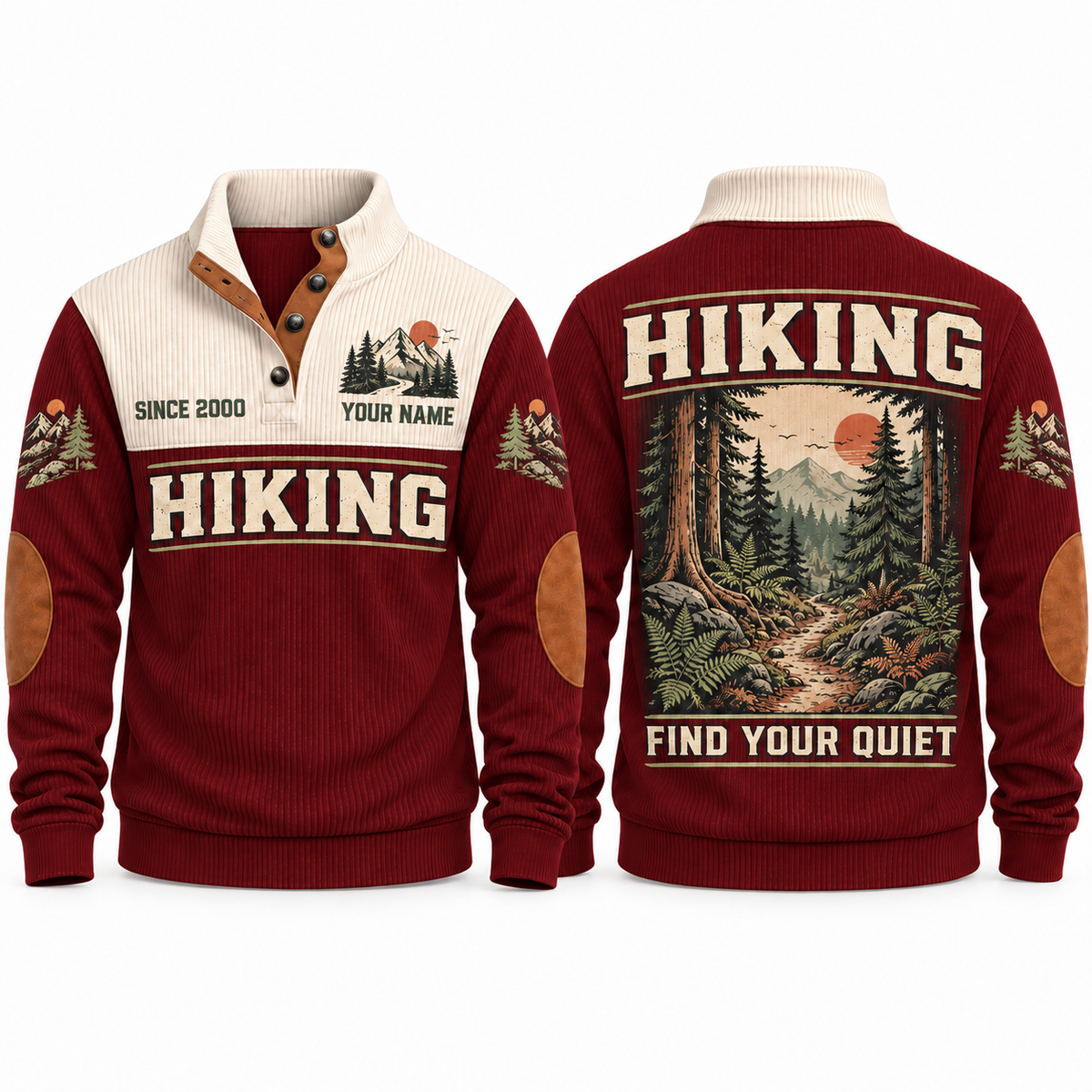 Find Your Quiet – Jujube Red hiking sports sweatshirt with flat printed artwork