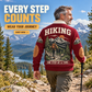 One Step at a Time | Hiking Personalized Sports Sweatshirt lifestyle mockup in Jujube Red