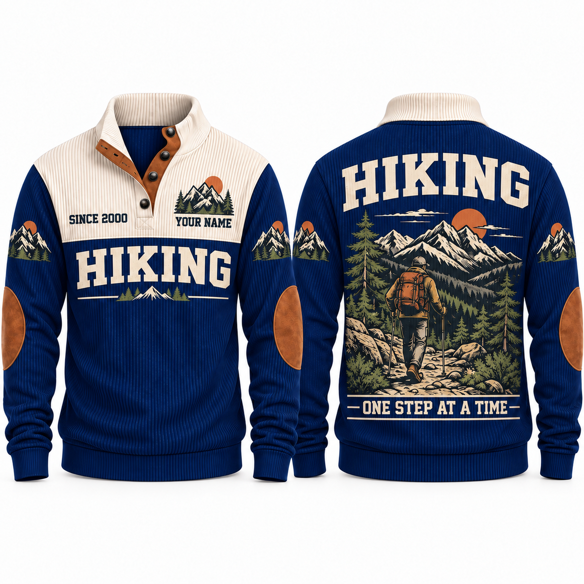 One Step at a Time – Navy hiking sports sweatshirt with flat printed artwork