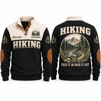 Pack It In Pack It Out – Black hiking sports sweatshirt with flat printed artwork