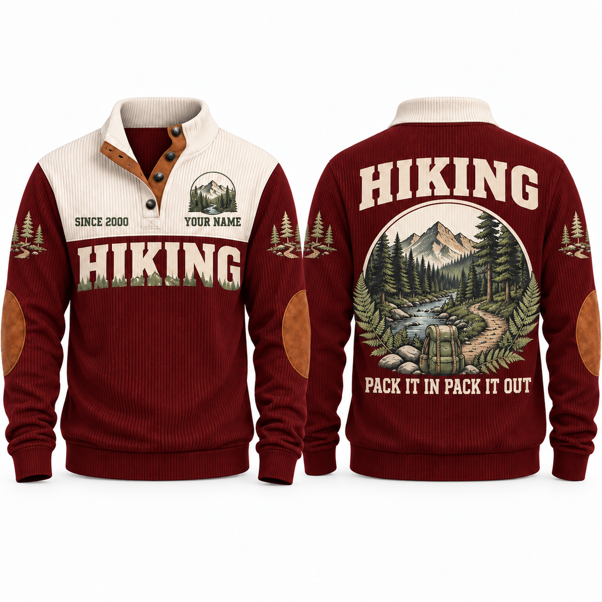 Pack It In Pack It Out – Jujube Red hiking sports sweatshirt with flat printed artwork