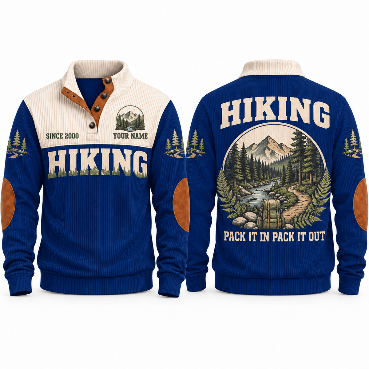 Pack It In Pack It Out – Navy hiking sports sweatshirt with flat printed artwork